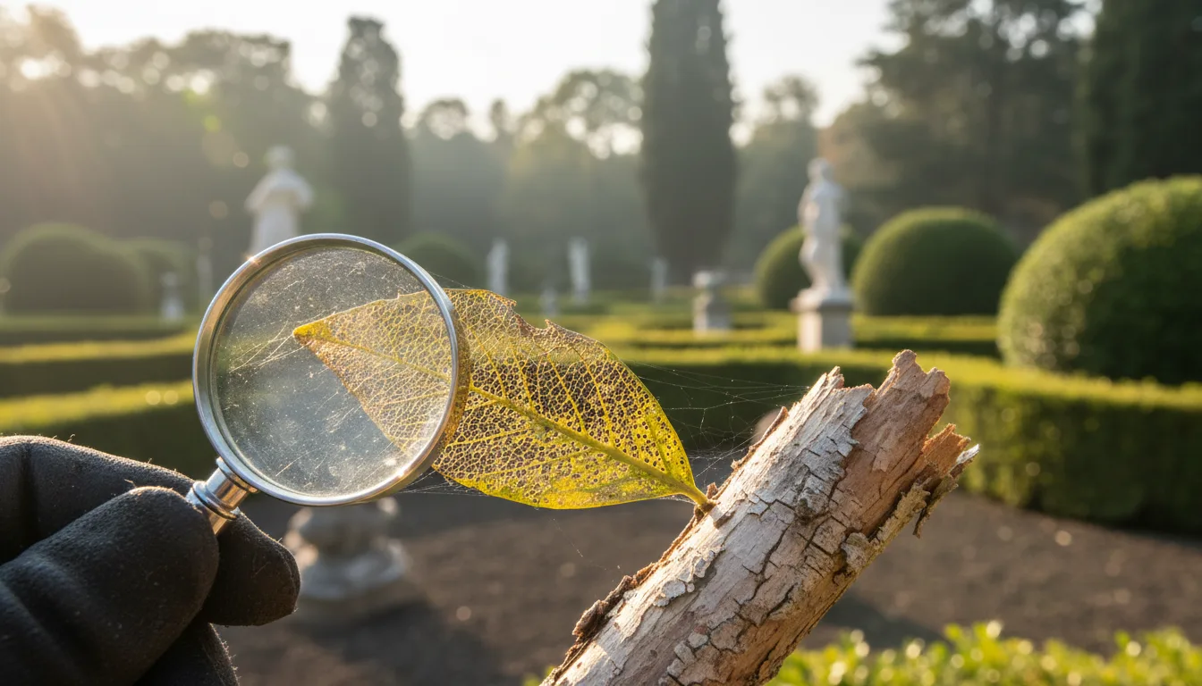 Siepe geometrica di bosso potata a cubo in giardino formale lombardo soggetta a controllo piralide
