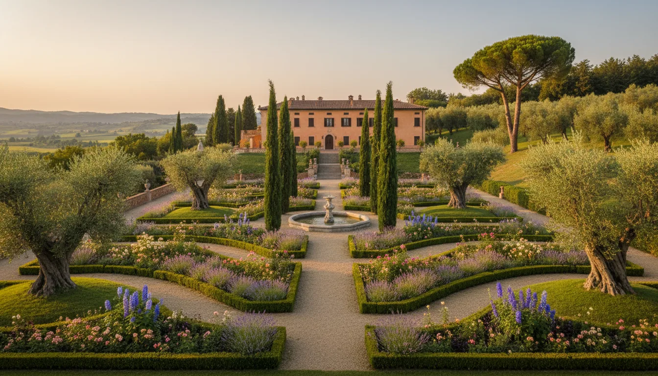 Tavolo di progettazione con planimetria di giardino e studio delle proporzioni dimensionali
