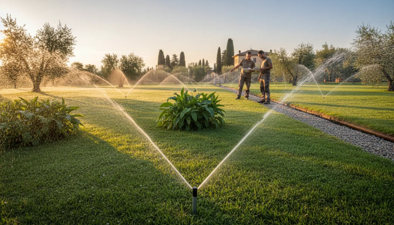 Posa di un impianto idraulico interrato con gestione dei drenaggi in un giardino residenziale
