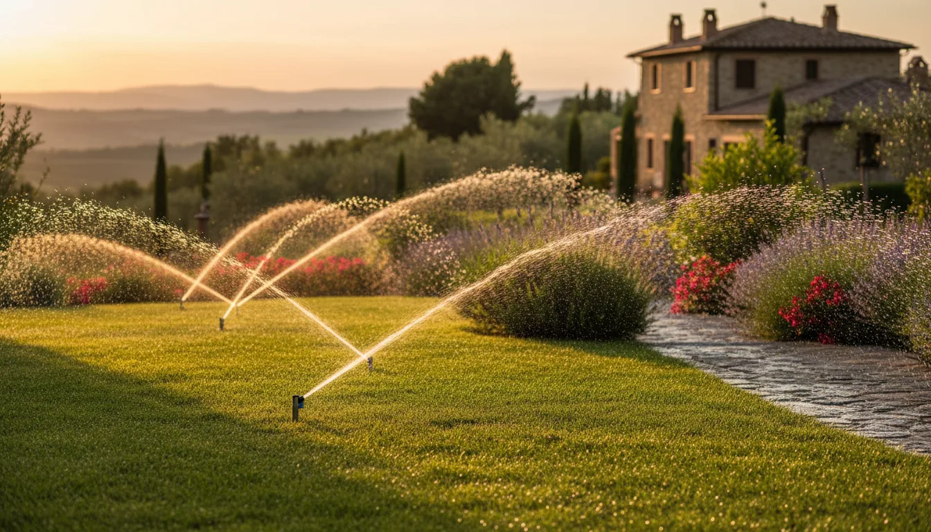 Installazione impianto irrigazione interrato con irrigatori pop-up professionali in giardino residenziale