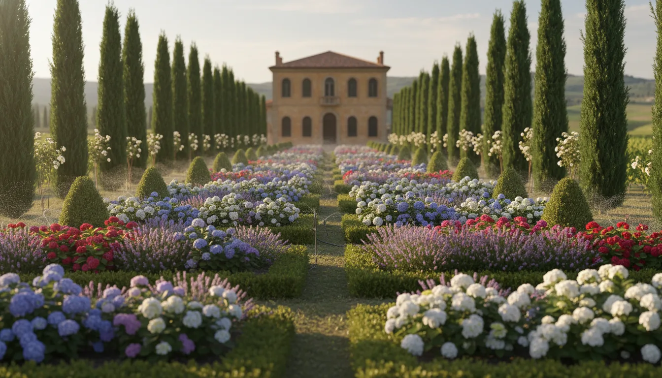 Rendering di progetto giardino con fioriture ornamentali