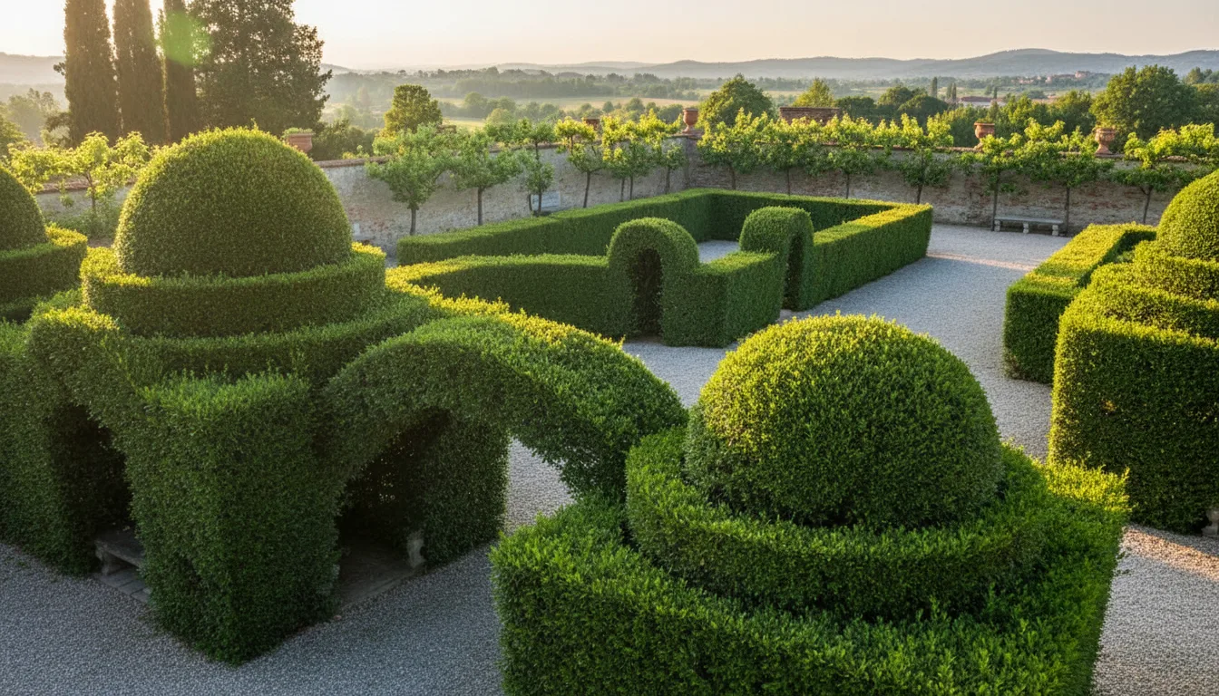 Siepe di tasso topiaria in giardino formale lombardo ben mantenuta