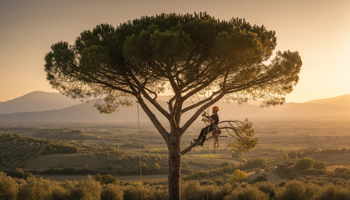 Potatura in tree climbing su pino alto fusto per controllo fitosanitario
