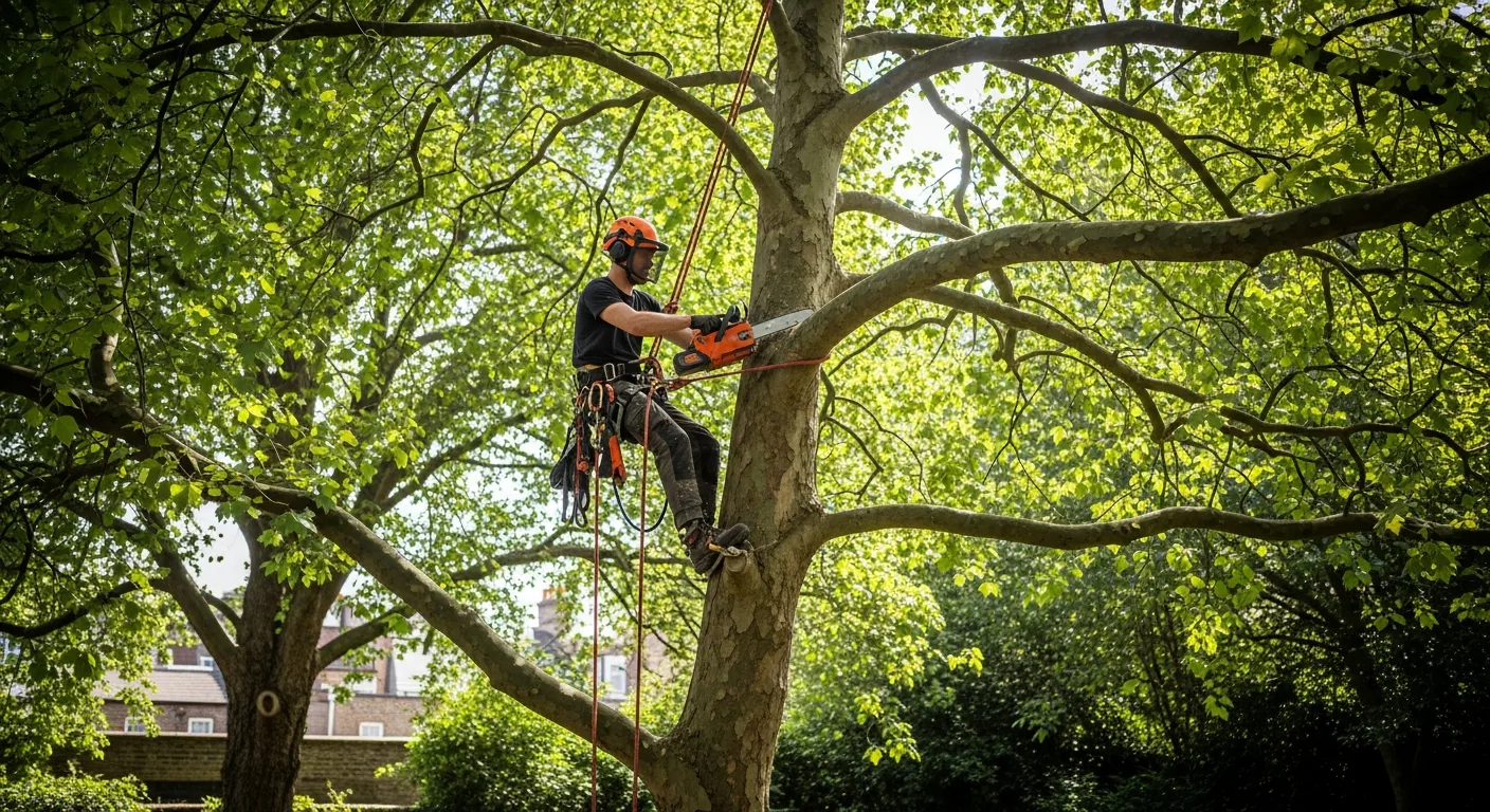 Potatura in quota di platano secolare con tree climbing professionale